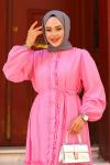 Fırfırlı Astarlı Tesettür Elbise Pembe