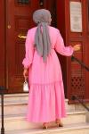 Fırfırlı Astarlı Tesettür Elbise Pembe