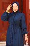 Fırfırlı Astarlı Tesettür Elbise Lacivert