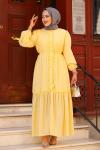 Fırfırlı Astarlı Tesettür Elbise Sarı