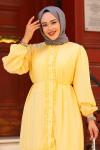 Fırfırlı Astarlı Tesettür Elbise Sarı