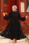 Fırfırlı Tesettür Elbise Siyah