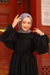 Fırfırlı Tesettür Elbise Siyah