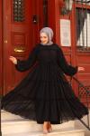 Fırfırlı Tesettür Elbise Siyah