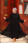 Fırfırlı Tesettür Elbise Siyah