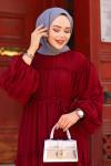Fırfırlı Tesettür Elbise Bordo