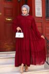 Fırfırlı Tesettür Elbise Bordo