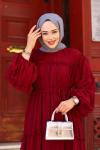 Fırfırlı Tesettür Elbise Bordo