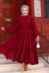 Fırfırlı Tesettür Elbise Bordo
