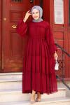 Fırfırlı Tesettür Elbise Bordo