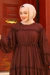 Fırfırlı Tesettür Elbise Acı Kahve