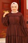 Fırfırlı Tesettür Elbise Acı Kahve