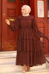 Fırfırlı Tesettür Elbise Acı Kahve