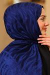 Çift Taraflı İpeksi Pamuk Jakar Kumaş Dalga Desen Tesettür Şal Serisi Açık Lacivert