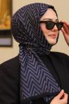 Çift Taraflı İpeksi Pamuk Jakar Kumaş Zikzak Desen Tesettür Şal Siyah Koyu Gri