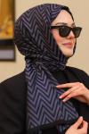 Çift Taraflı İpeksi Pamuk Jakar Kumaş Zikzak Desen Tesettür Şal Siyah Koyu Gri
