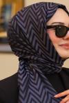 Çift Taraflı İpeksi Pamuk Jakar Kumaş Zikzak Desen Tesettür Şal Siyah Koyu Gri