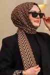 Çift Taraflı İpeksi Pamuk Jakar Kumaş Zikzak Desen Tesettür Şal Acı Kahve 2