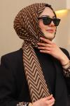 Çift Taraflı İpeksi Pamuk Jakar Kumaş Zikzak Desen Tesettür Şal Acı Kahve 2