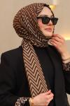 Çift Taraflı İpeksi Pamuk Jakar Kumaş Zikzak Desen Tesettür Şal Acı Kahve 2