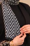 Çift Taraflı İpeksi Pamuk Jakar Kumaş Zikzak Desen Tesettür Şal Siyah Açık Gri