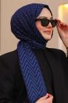 Çift Taraflı İpeksi Pamuk Jakar Kumaş Zikzak Desen Tesettür Şal Açık Koyu Lacivert