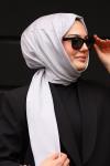 Premium İpeksi Pamuk Jakar Kumaş Tüy Desen Tesettür Şal Gümüş Gri
