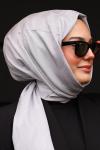 Premium İpeksi Pamuk Jakar Kumaş Tüy Desen Tesettür Şal Gümüş Gri
