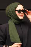 Haki Siyah Premium Müslin Biyeli Şal