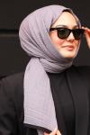 Açık Gri Siyah Premium Müslin Biyeli Şal