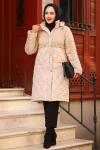 İnci Taşlı Premium Angora Kapitone Mont Bej