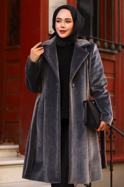 Premium İthal Fox Kaşe Kaban Gri