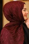 Çift Taraflı İpeksi Pamuk Jakar Kumaş Dalga Desen Tesettür Şal Serisi Koyu Bordo