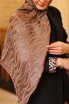 Çift Taraflı İpeksi Pamuk Jakar Kumaş Dalga Desen Tesettür Şal Serisi Açık Bakır