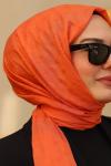 Çift Taraflı İpeksi Pamuk Jakar Kumaş Elmas Desen Tesettür Şal Serisi Turuncu
