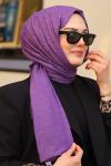 Çift Taraflı İpeksi Pamuk Jakar Kumaş Elmas Desen Tesettür Şal Serisi Koyu Lila