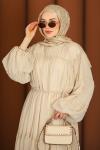 Fırfırlı Tesettür Elbise Bej