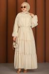 Fırfırlı Tesettür Elbise Bej
