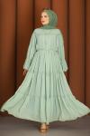 Fırfırlı Tesettür Elbise Yeşil