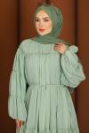 Fırfırlı Tesettür Elbise Yeşil