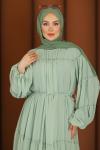 Fırfırlı Tesettür Elbise Yeşil