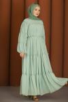 Fırfırlı Tesettür Elbise Yeşil