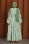 Fırfırlı Tesettür Elbise Yeşil