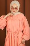 Fırfırlı Tesettür Elbise Pudra