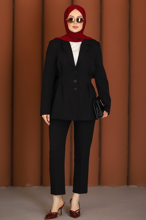 İnci Premium Blazer Tesettür Takım Siyah