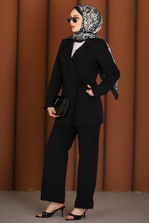 Zümra Premium Blazer Tesettür Takım Siyah