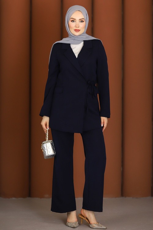 Zümra Premium Blazer Tesettür Takım Lacivert