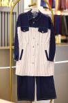 Premium Kalite Çizgili Kot Tesettür Takım Koyu Lacivert