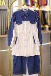 Premium Kalite Çizgili Kot Tesettür Takım Orta Lacivert
