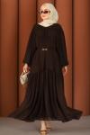 Premium Işıltılı Şifon Tesettür Elbise Acı Kahve 